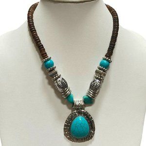 Novadab Antique Silver Tibet Turquoise Necklace